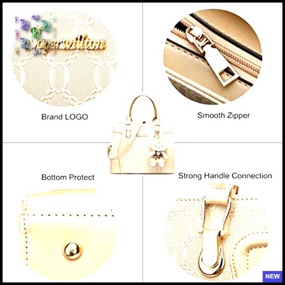 Faux Leather Tote Set 4-Piece Satchel Shoulder Bag Multi-Use Chic - Picture 5 of 7